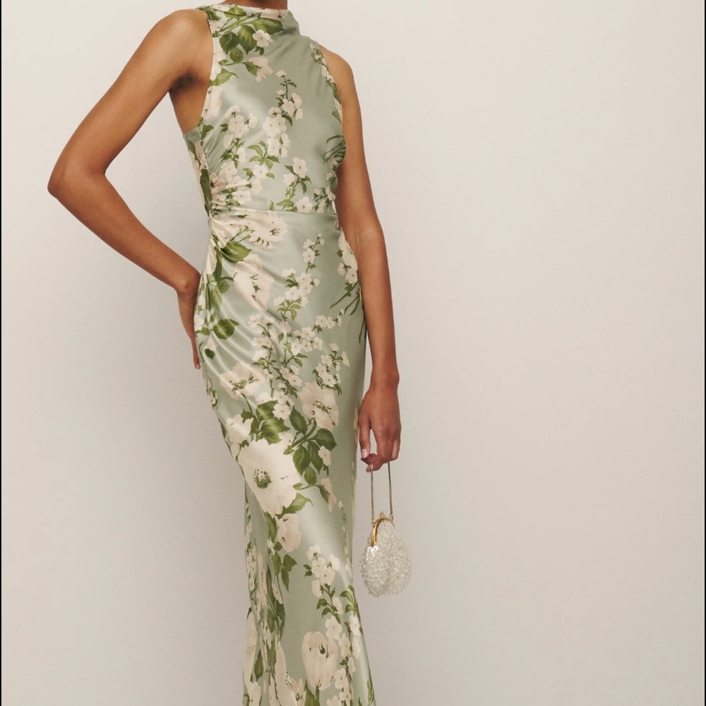Reformation Anaiis Silk Dress Green - Size 4 - Picture 4 of 4